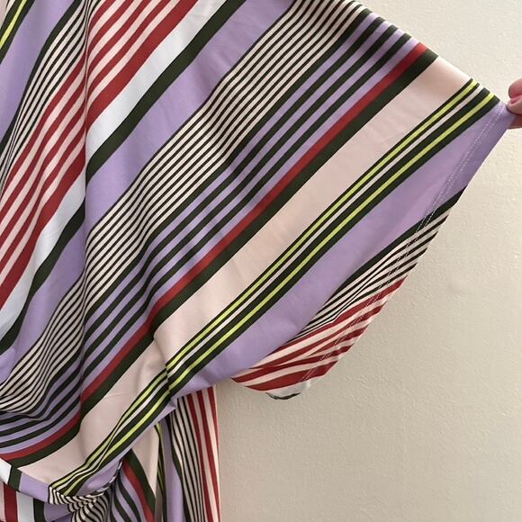 Evri 3X Multi-Color Striped Midi Dress Empire Waist Flirty Short Sleeve Wedding - Picture 3 of 8